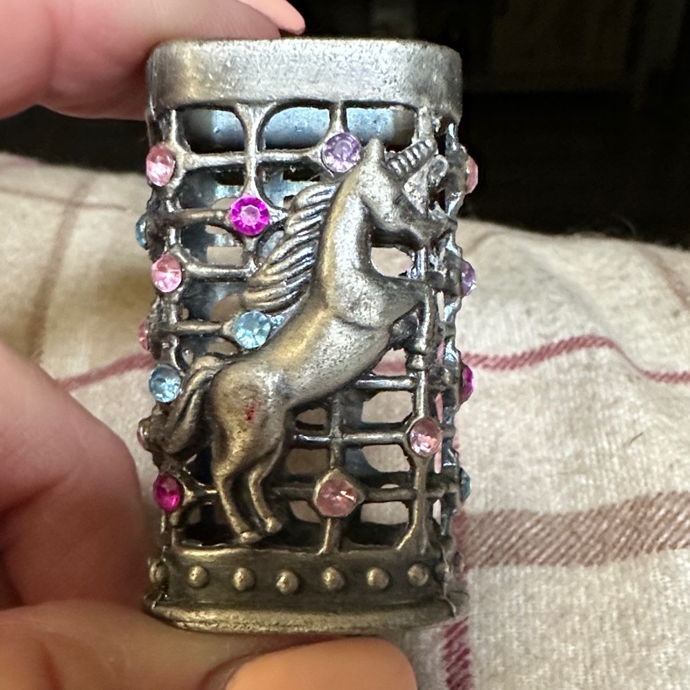 Silver Unicorn Lighter Holder with Pink and Blue Gems
